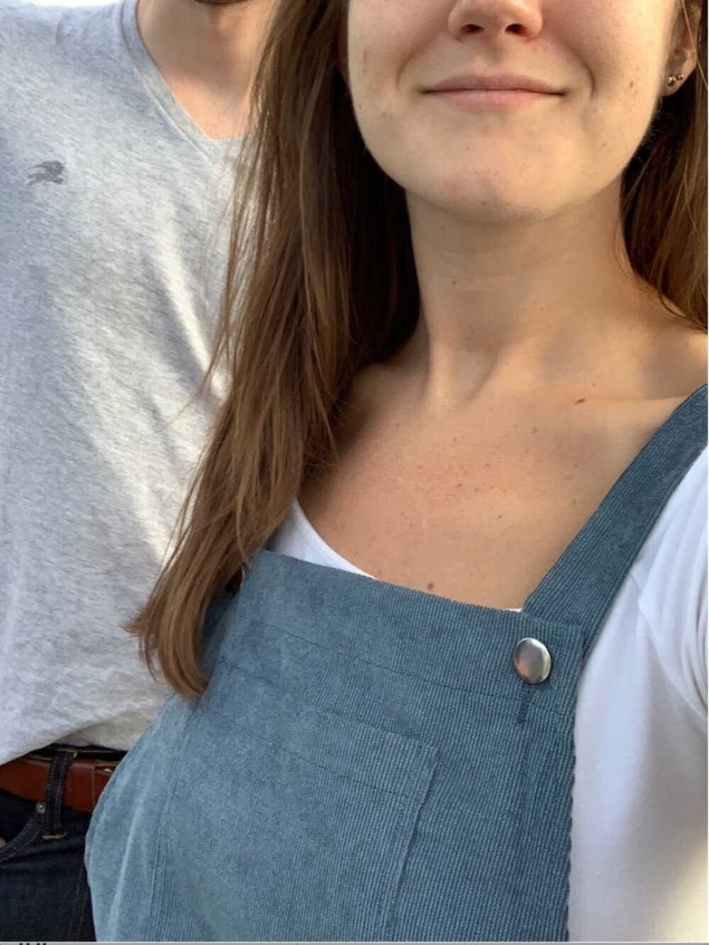 Blue corduroy overalls-style mini dress